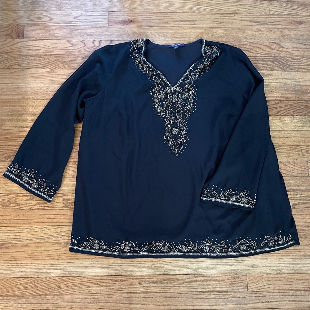 Roaman's Blue Embellished Tunic Top